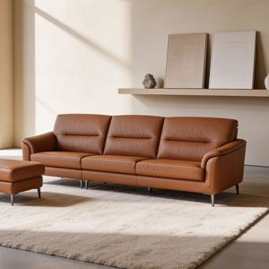 [다우닝] 베니토 4인 전체 천연가죽 소파+스툴