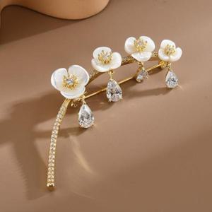 [패션] 샤링 심플 은초롱 자개 브로치 특AAA 꽃 지르코니아