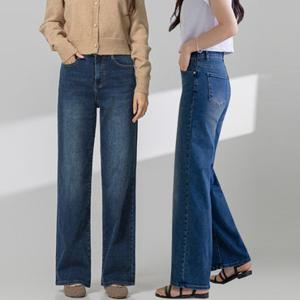 [지기핏] 기장선택 울트라 스판 와이드 허리 밴딩 데님 팬츠 여성청바지