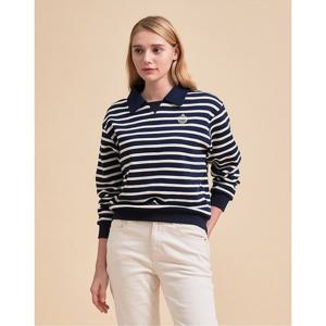 헤지스 여성 24FW 클리어런스 네이비 스트라이프 긴소매 카라 티셔츠 WSTS4D805N2