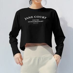 [제인코트(스포츠)]에어터치 아치로고 크롭긴팔티 ENA3408-BK