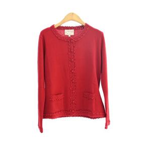 [비꼴리끄(여성)]손뜨게 트리밍 캐시미어 가디건 B234KC1020