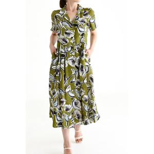 [비꼴리끄(여성)]린넨 프린트 스포츠카라 원피스 B242WO3340