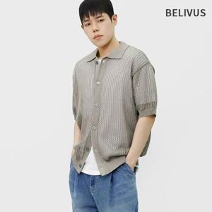 빌리버스 남성 펀칭 반팔 니트 여름 린넨 가디건 BOP171