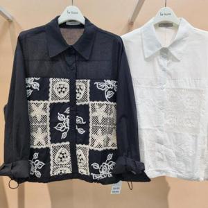 Destijl HC34 앞판펀칭레이스 밑단스트링 짧은 남방셔츠블라우스 D2533bl10