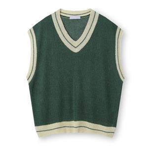남자 간절기 오버핏 배색 브이넥 니트조끼 AC-VES-Q014-그린