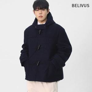 빌리버스 남성 간절기 오버핏 울혼방 떡볶이 후드 하프 더플 코트 BAZ003