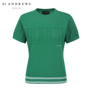 [세인트앤드류스] 여성 스트라이프 배색 변형 스카시 반팔 니트 821F2SR104_GN