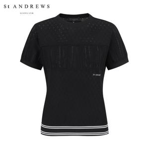 [세인트앤드류스] 여성 스트라이프 배색 변형 스카시 반팔 니트 821F2SR104_BK