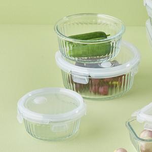 네오플램 웨이브락 내열유리 밀폐용기 V(스팀홀) 원형 3종세트