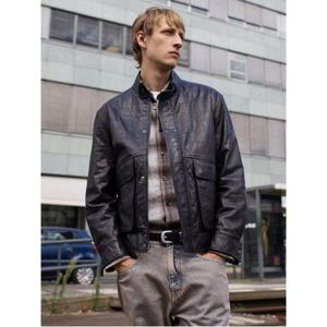 [로가디스]양가죽 세미오버핏 스탠드 칼라넥 블루종 블랙(RY483ZP025)