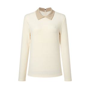헤지스 골프 여성 24FW 가격인하ONLINE EXCLUSIVE 크림 여성 카라 배색 긴팔 골지 티셔츠 HWTS4C921CR