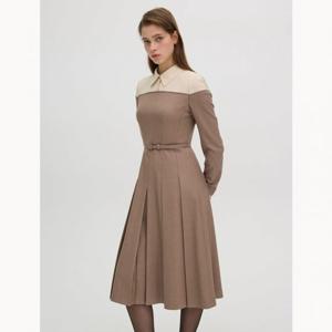 [올리브데올리브]셔츠 배색 오픈 숄더 핏앤 플레어 원피스 (OW4WO978)