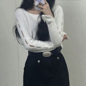 앙고라 사이드 암 포인트 크롭 긴팔 니트 3color