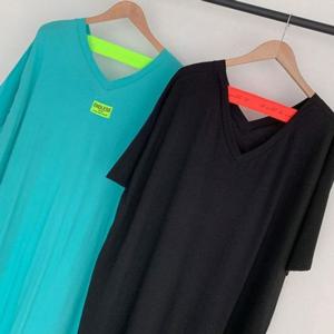 배색 원피스 빅사이즈 307P697S 브이 의류 레터링 여