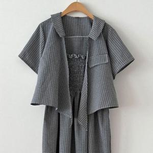 307P666S 여성큰옷 체크 의류 셋업 스모그 빅사이즈미