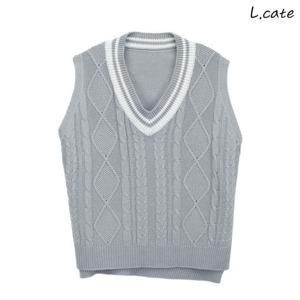 엘케이트 조끼 LBLT061 베스트 꽈배기 브이넥 니트