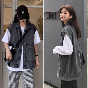 여자 캐주얼 패션 청코디 빈티지 오버핏 블랙진조끼