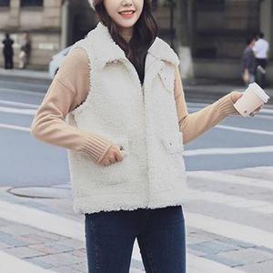 양털조끼 여자 겨울 베스트 브라운 아이보리 2사이즈