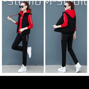 기모 W09091 3피스 조끼 후드티 트레이닝복 세트