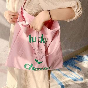 데일리 핑크 스퀘어 플라워 포인트 에코백 숄더백