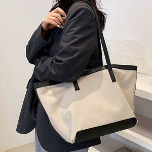 여성 배색 숄더백 데일리 내부 포켓지퍼 에코백 2컬러