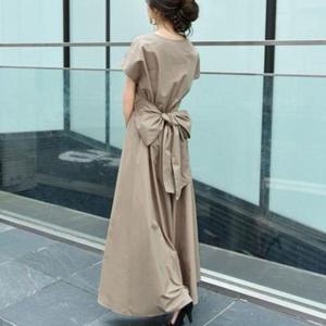 원피스 OPS 드레스 S38692 우아 왕리본 반팔 롱 여신