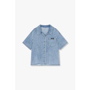 [보브] 레터링 자카드 데님 블라우스 7155255002