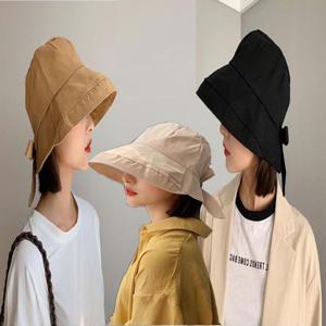 여자 뒷 리본 챙넓은 버킷햇 와이드 챙 벙거지 보넷햇