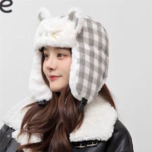 여성 겨울모자 귀여운 체크 방한 고양이얼굴 귀달이