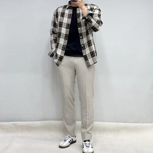 [바쏘옴므]썸머 체크 마100% 세미오버핏 린넨셔츠 ABKWSZ1TT28