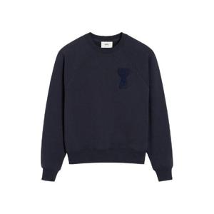 아미 톤온톤 하트 로고 헤비 루프백 오가닉 코튼 플리스 패치 스웨트셔츠 네이비 블루 USW055-747-4011