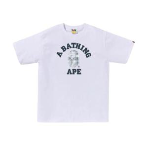 베이프 블리치드 베이프 체크 컬리지 티셔츠 화이트 0ZXTEM110037M