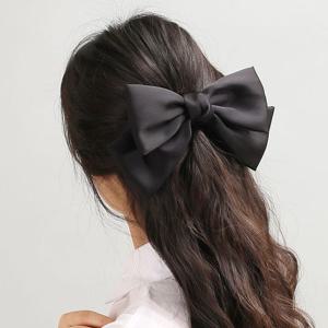 (엔젤슈슈) 실크 왕리본 자동 헤어핀(블랙) 머리삔