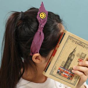 (엔젤슈슈) 스마일 자수 스트라이프 헤어밴드 연핑크