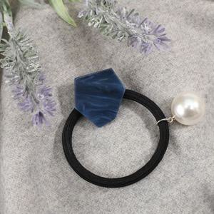 (엔젤슈슈) 방울 진주 자개 머리끈 블루 검정 고무줄