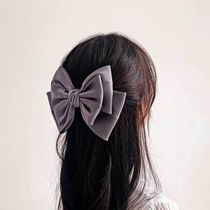 실크 3단 헤어핀 그레이 실크핀 풍성한리본 빅헤어핀