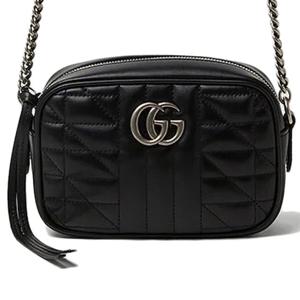 26 SS 구찌 GG 실버톤 마몽트 퀼트 탑지퍼 레더 미니 숄더백 블랙 634936 UM8BN