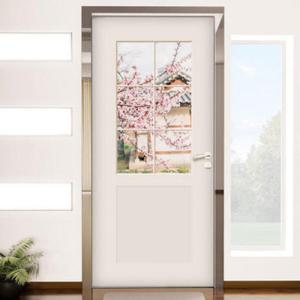 아트박스/꾸밈 ch795-창문그림(벚꽃사이의한옥)_현관문시트지