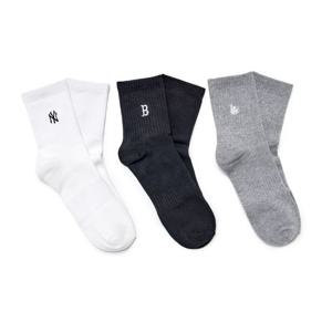 MLB (3ASOMS15N-00MGS) 스몰로고 자수 중목양말 3족세트 MLB