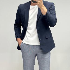 [바쏘옴므]쿨맥스 시어서커  네이비 스판 콤비 자켓 WSZ2JK75A