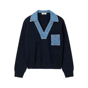 산드로 데님 트리밍 V넥 스웨트셔츠 SFPPU02624