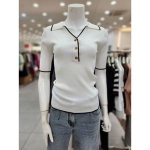 [더아이잗]오픈 카라 배색 골지 니트 IR5M1PO941IV10_DJ