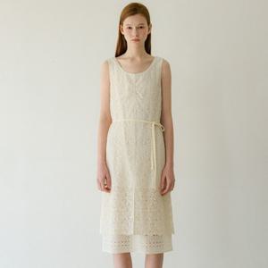 [올리브데올리브]플라워 레이스 배색 슬리브리스 원피스 OW5MO471