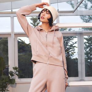 [르꼬끄공식] 여성 루즈핏 멜로우 기모 후드 집업 (QQ422OFTO1)