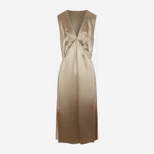 보테가베네타 골드톤 새틴 와이드 브이넥 미디 원피스 723022 V