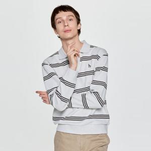 헤지스  25FW  2컬러 택1  남성 스트라이프 오픈카라 맨투맨티셔츠 HZTS5D345