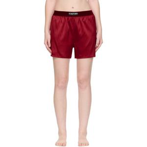 톰포드 반바지 레드 스트레치 실크 새틴 박서 쇼츠 252076F072002