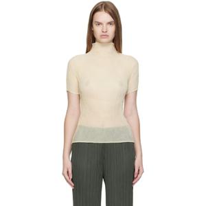 Issey Miyake 터틀넥 오프 화이트 쉬폰 트위스트 3 탑 252809F099010