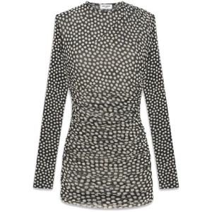 생로랑 폴카 도트 주름 튤 미니 드레스 781869Y4I18